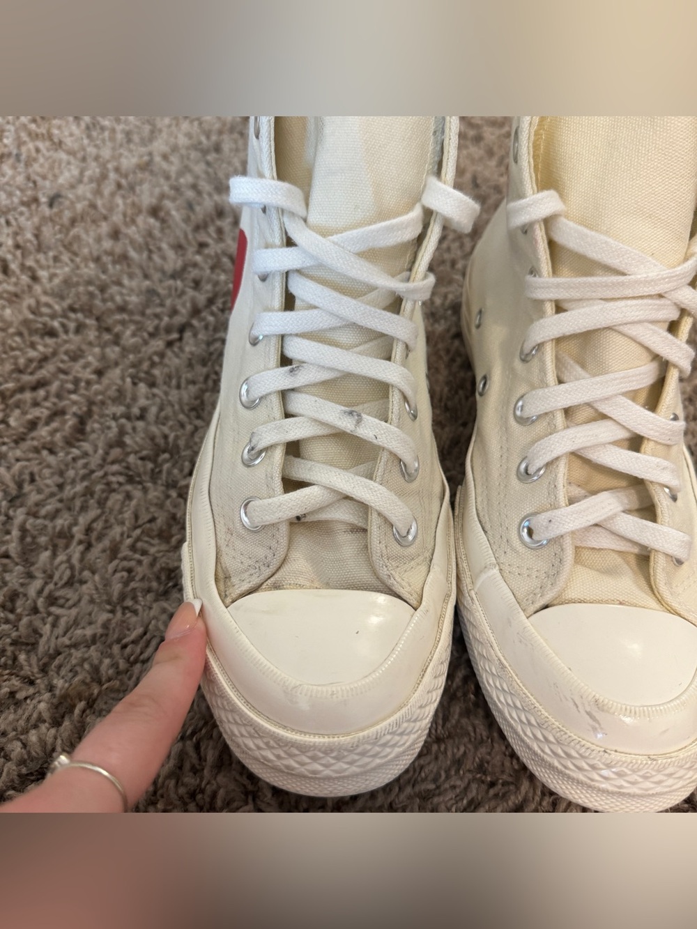 Comme des Garcons Play x Converse White High Top Sneakers - Picture 3 of 11